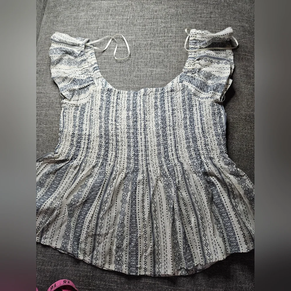 JAPNA Bohemian Peplum White & Blue Paisley Patterned Top - Picture 9 of 9